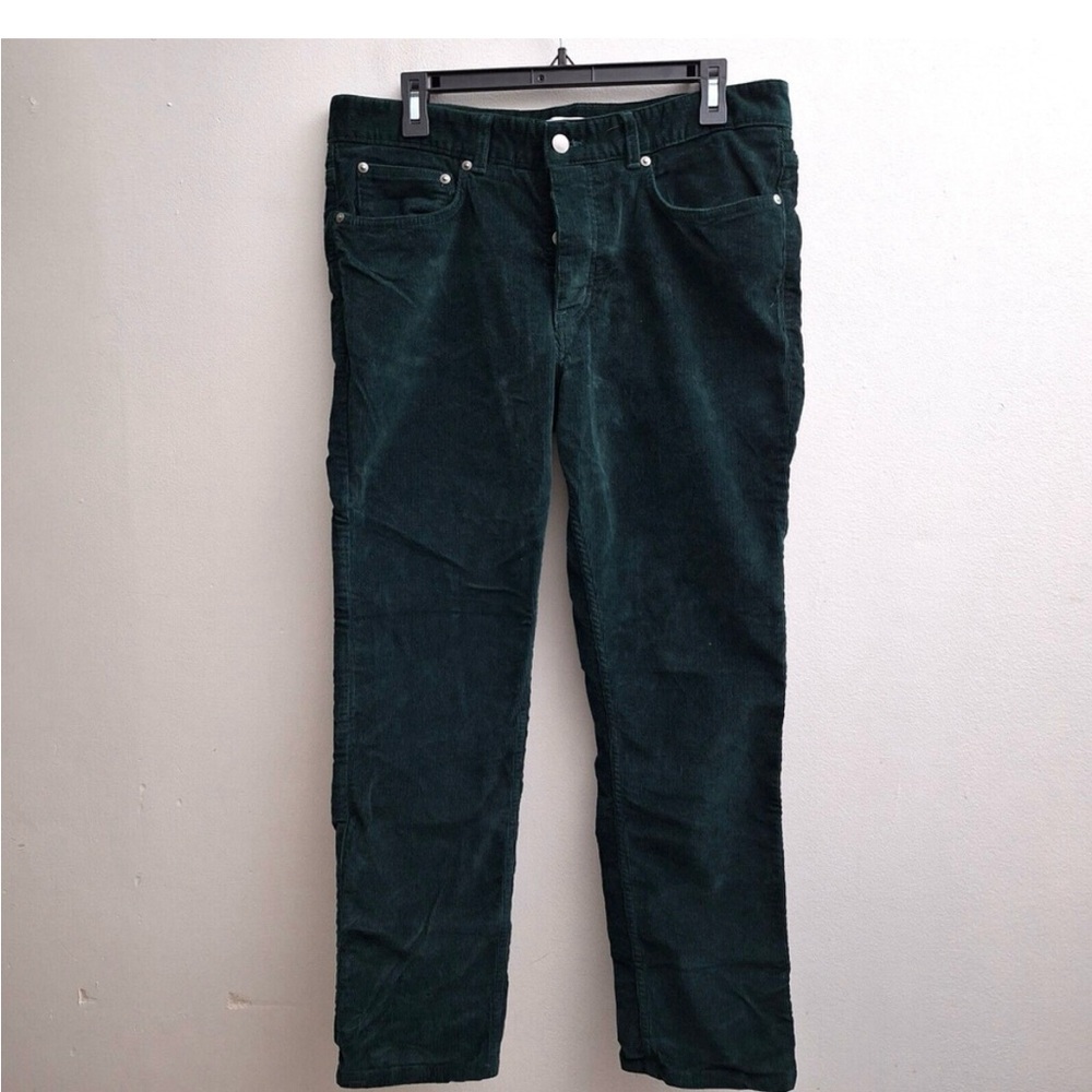 Spoke Mens Green Corduroy Fives Build Button Fly Pants 33X28 Slim Straight
